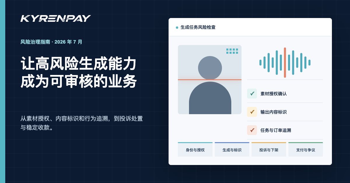 声音克隆、图片编辑、素材授权和支付审核组成的风险治理流程